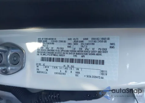 2021 Lincoln Corsair Standard из США, поврежденный, VIN 5LMCJ1C97MUL16531